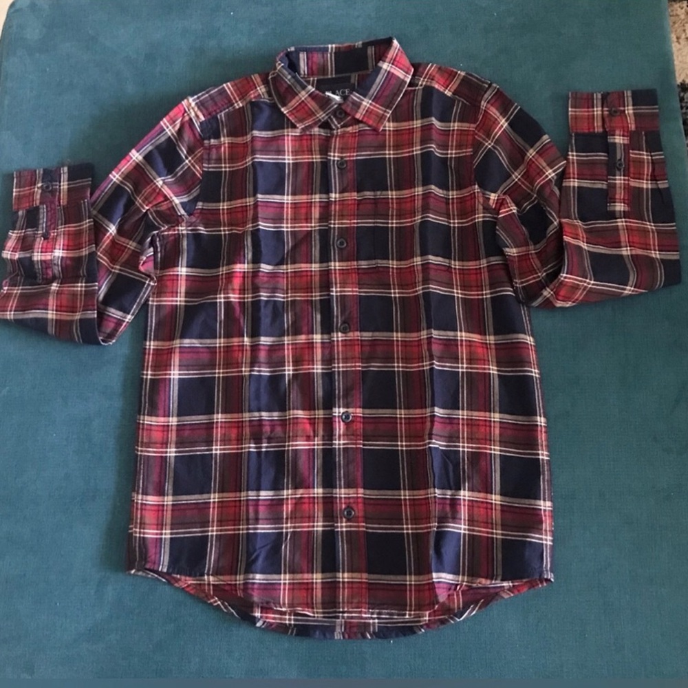 Boys Plaid Button-Down Shirt - Red & Navy Size 10/12. New